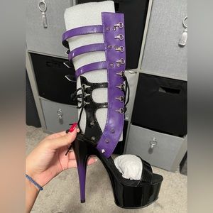 Pleaser Purple and Black Spiked Platform Boots- Size 6